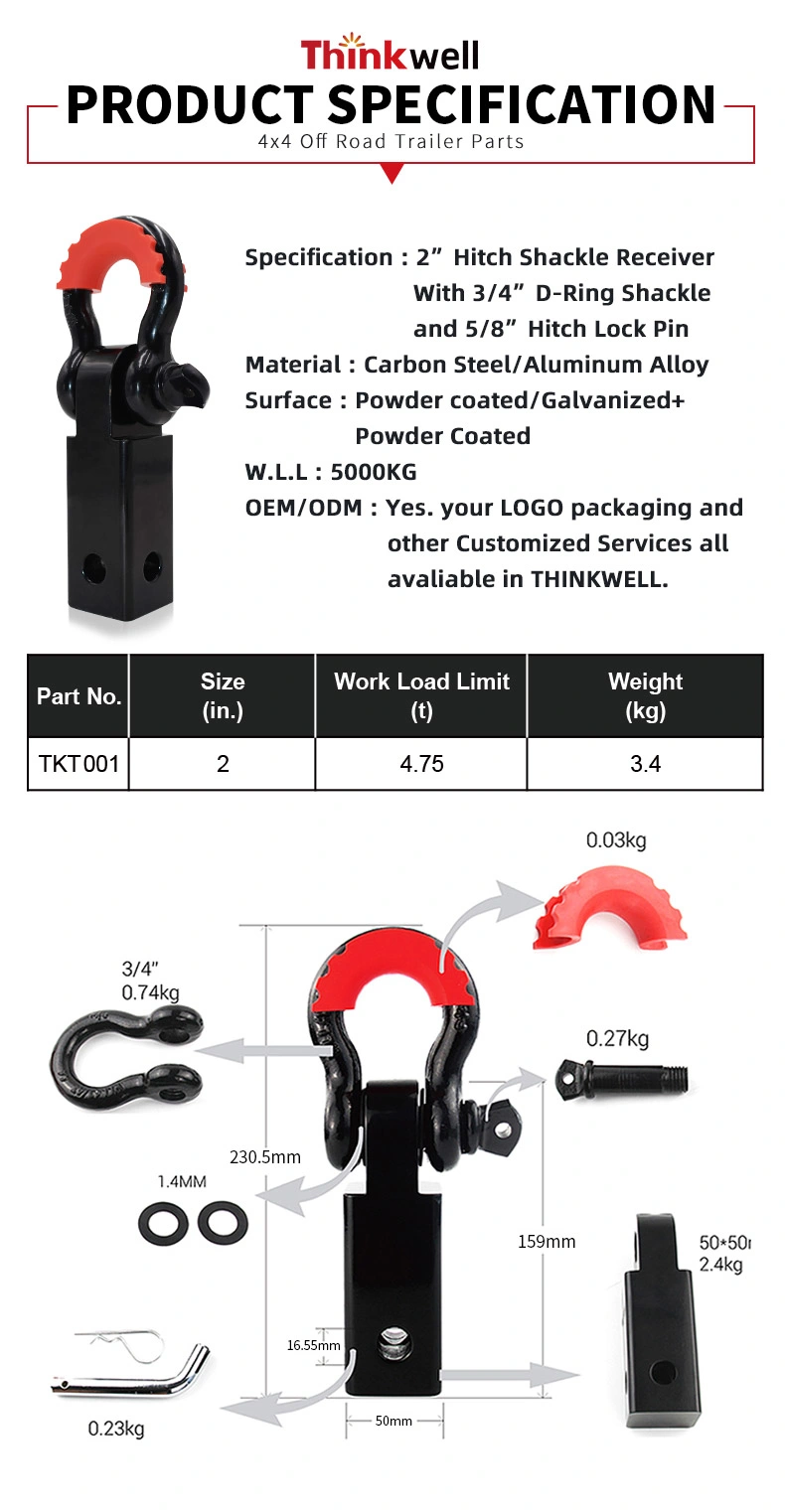 Vehicle Recovery Towing Receiver Hitch with D Ring Shackle Hanger